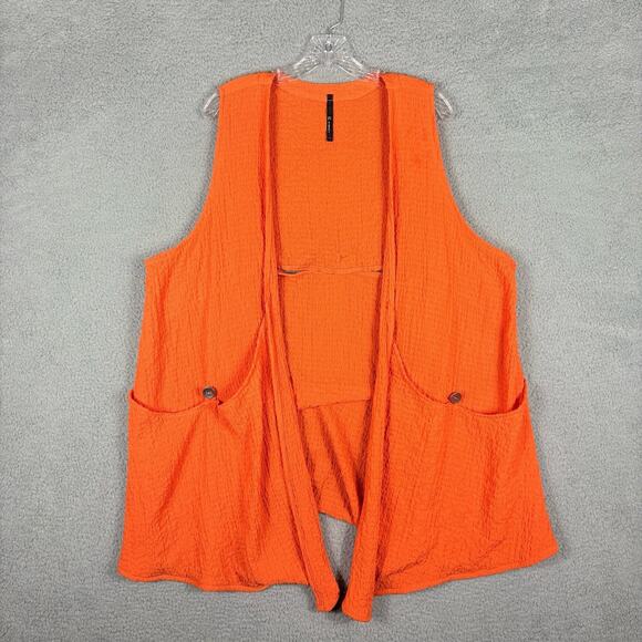 IC by Connie K Cardigan Women’s XL Orange Crinkle Pockets Relaxed Lagenlook USA - Picture 1 of 10